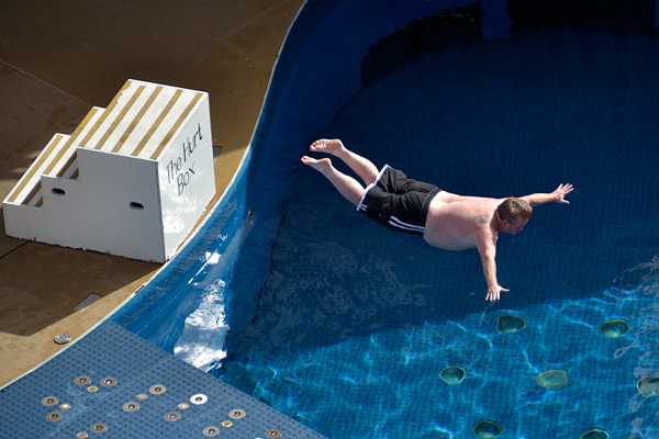 Events like the Belly Flop competition, shows, dancing fountains and movies happen at the Aqua Theater