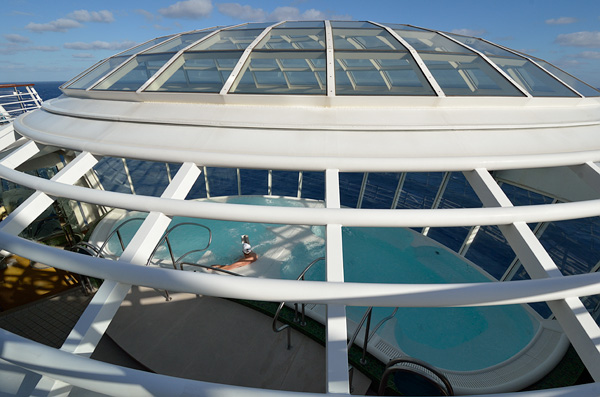 The cantilevered hot tub on the port and starboard sides of the ship 