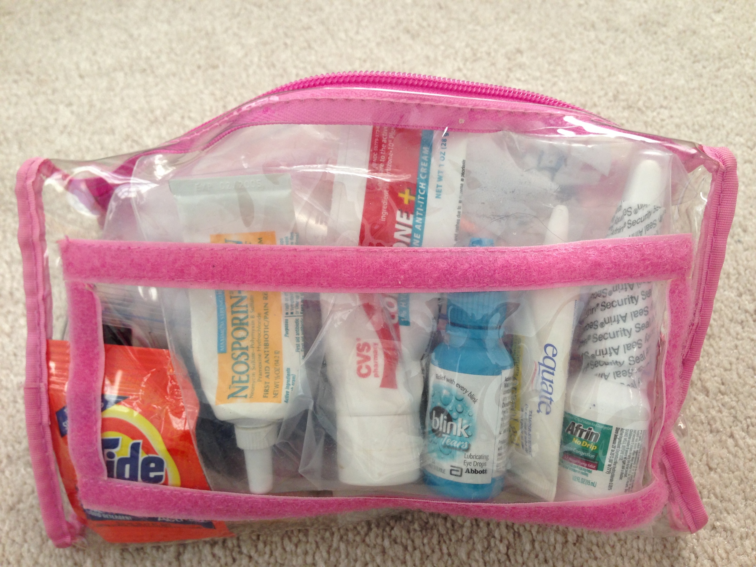 I keep my "liquid" first aid in my gel bag to show at TSA, but in their own small bag so they can join the first aid kit once I arrive at my destination.