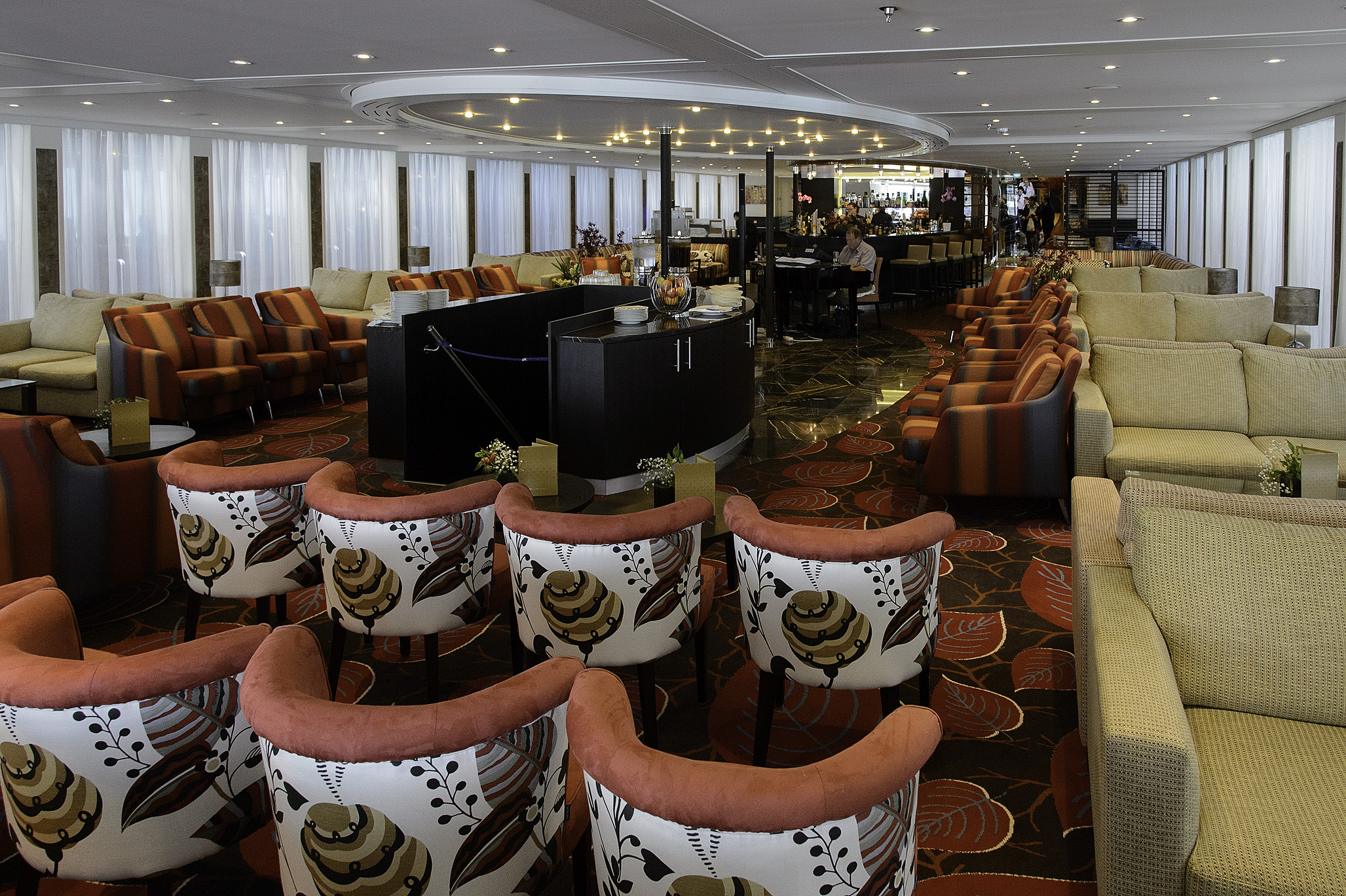 Observation Lounge (stairs to dining room in foreground, bar in rear)