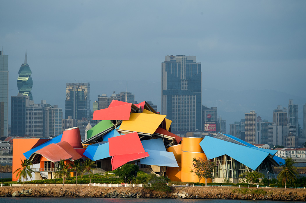 The Gehry designed Biomuseo at the entrance to the Panama Canal in Panama City makes a colorful announces to the world that Panama City is back as a "world class city".