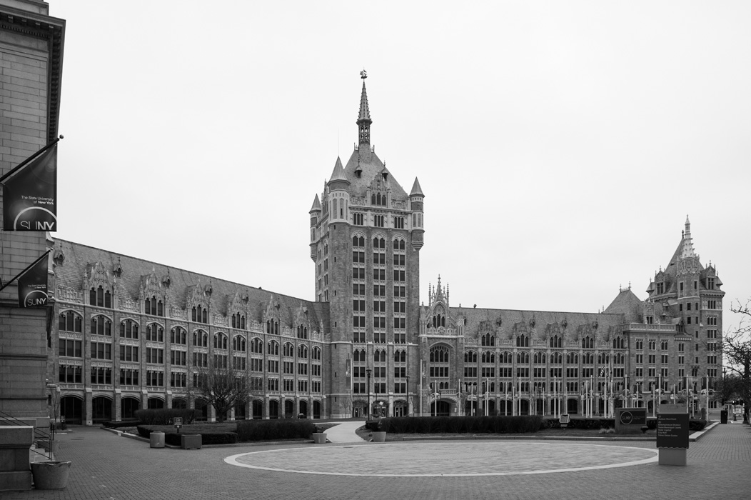 At the far end of State Street, the SUNY Administration building dominates, it was a former railroad building opened in 1913.
