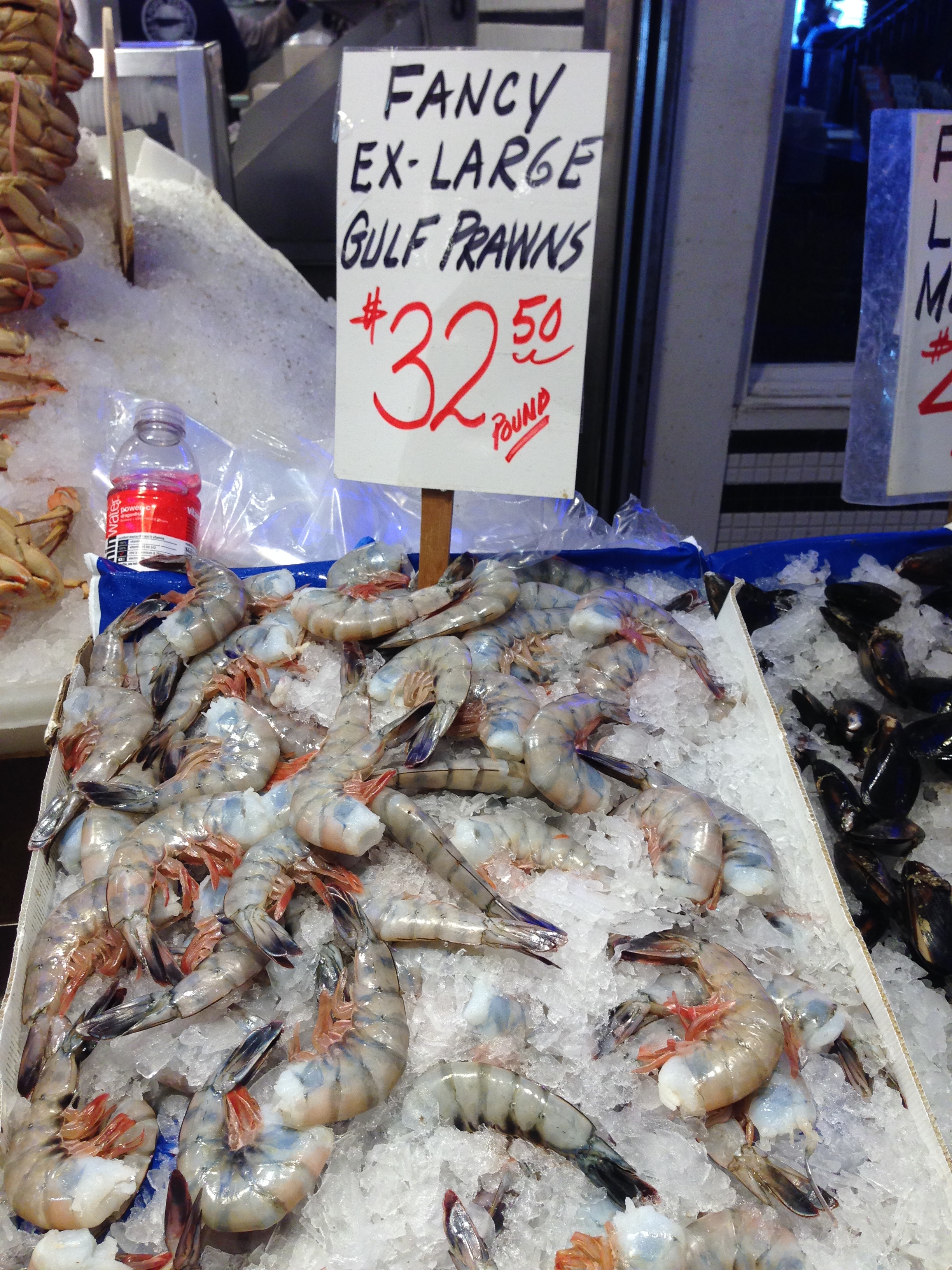Shrimp the size of your wrist and hand! With such a beautiful weekend, I found myself wishing I lived nearby and could purchase a few of these for teh grill on a sunny weekend! (Photo by Kathy)