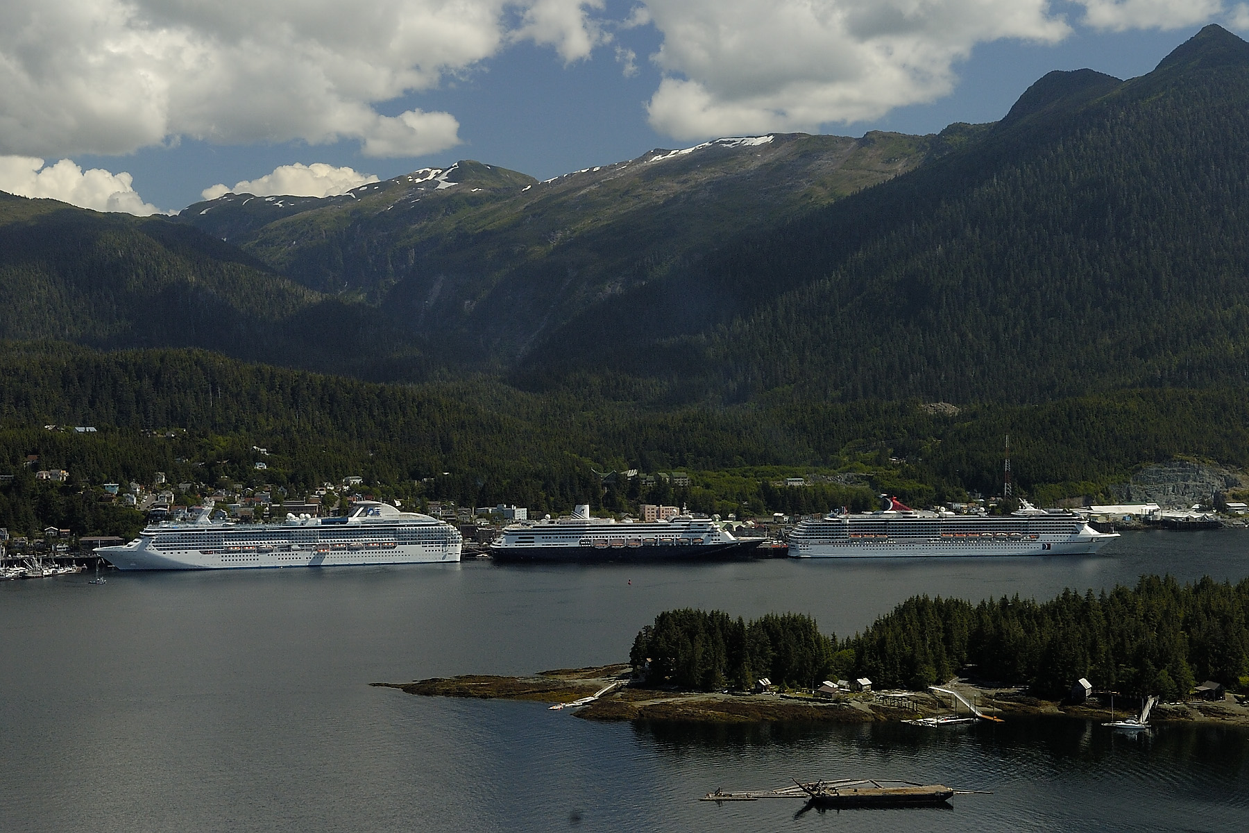 Ships in port in Ketchikan from the float plane