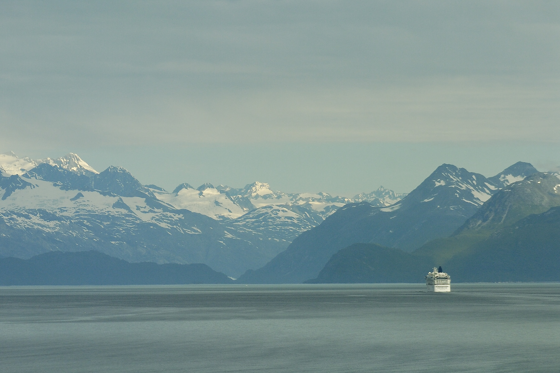 Another ship makes it way into Glacier Bay National Park, where a limited number of cruise ships are permitted to visit.