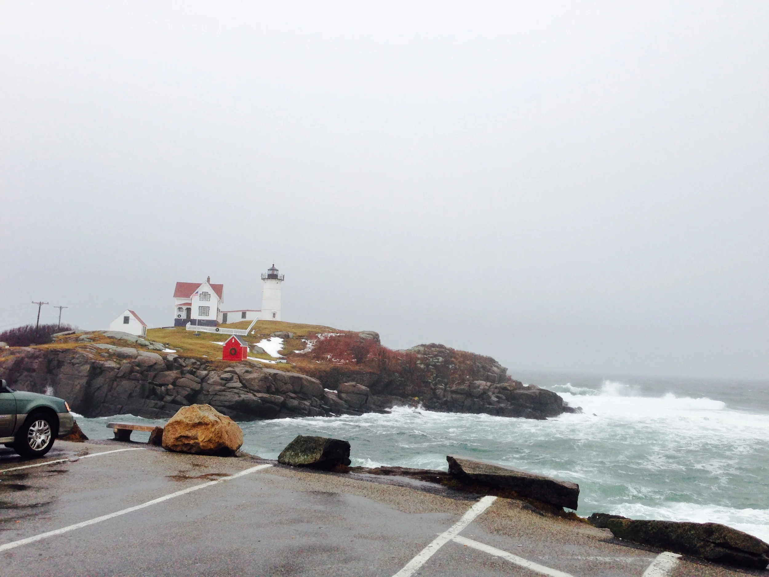 Normally, cars are backed up trying to get into the parking lot at Sohier Park, York Beach ME (Nubble Lighthouse) In January, drive up and park anywhere!