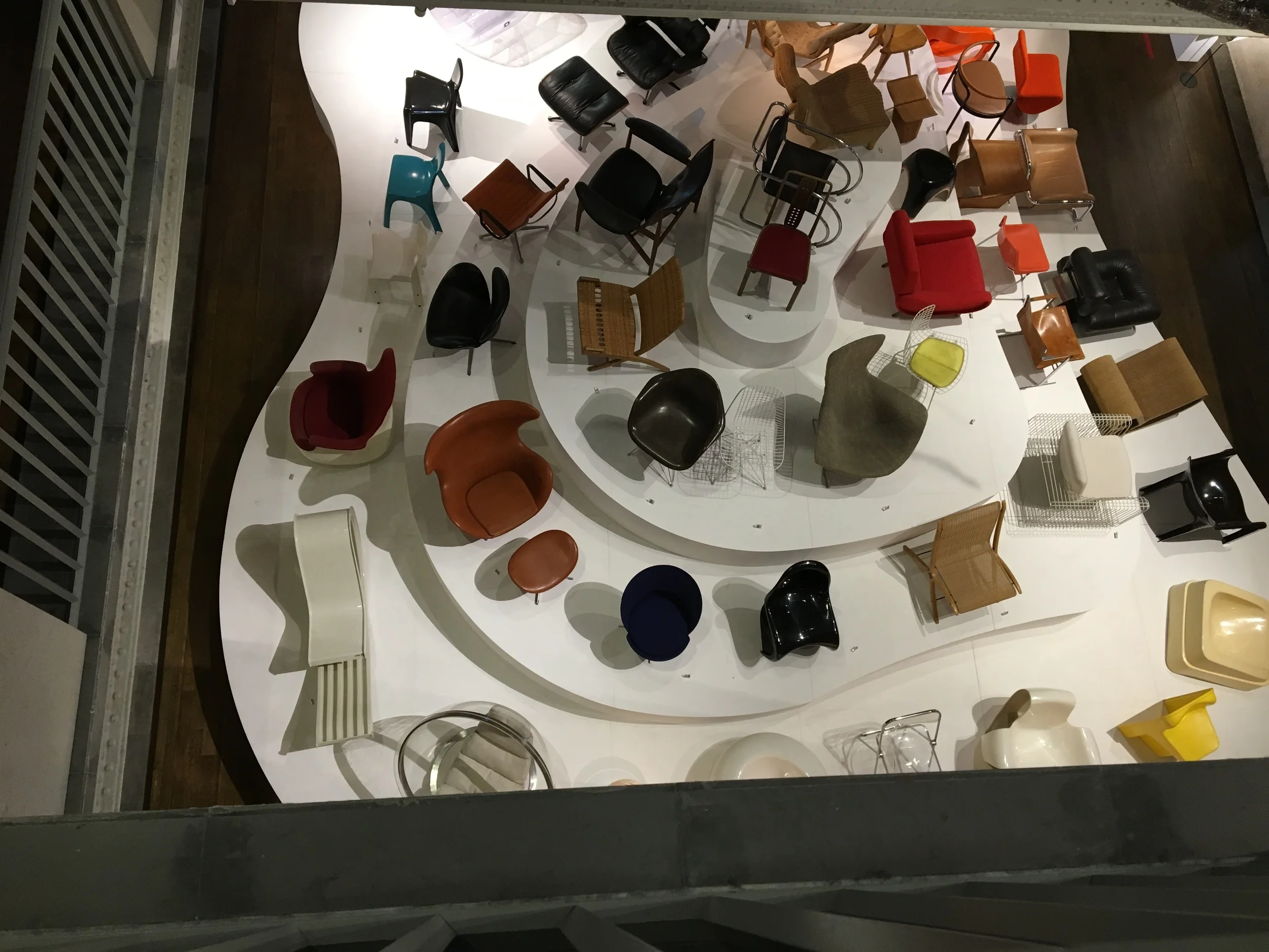 One of my daughter's favorite exhibits- a collection of modern chairs from all her favorite designers!