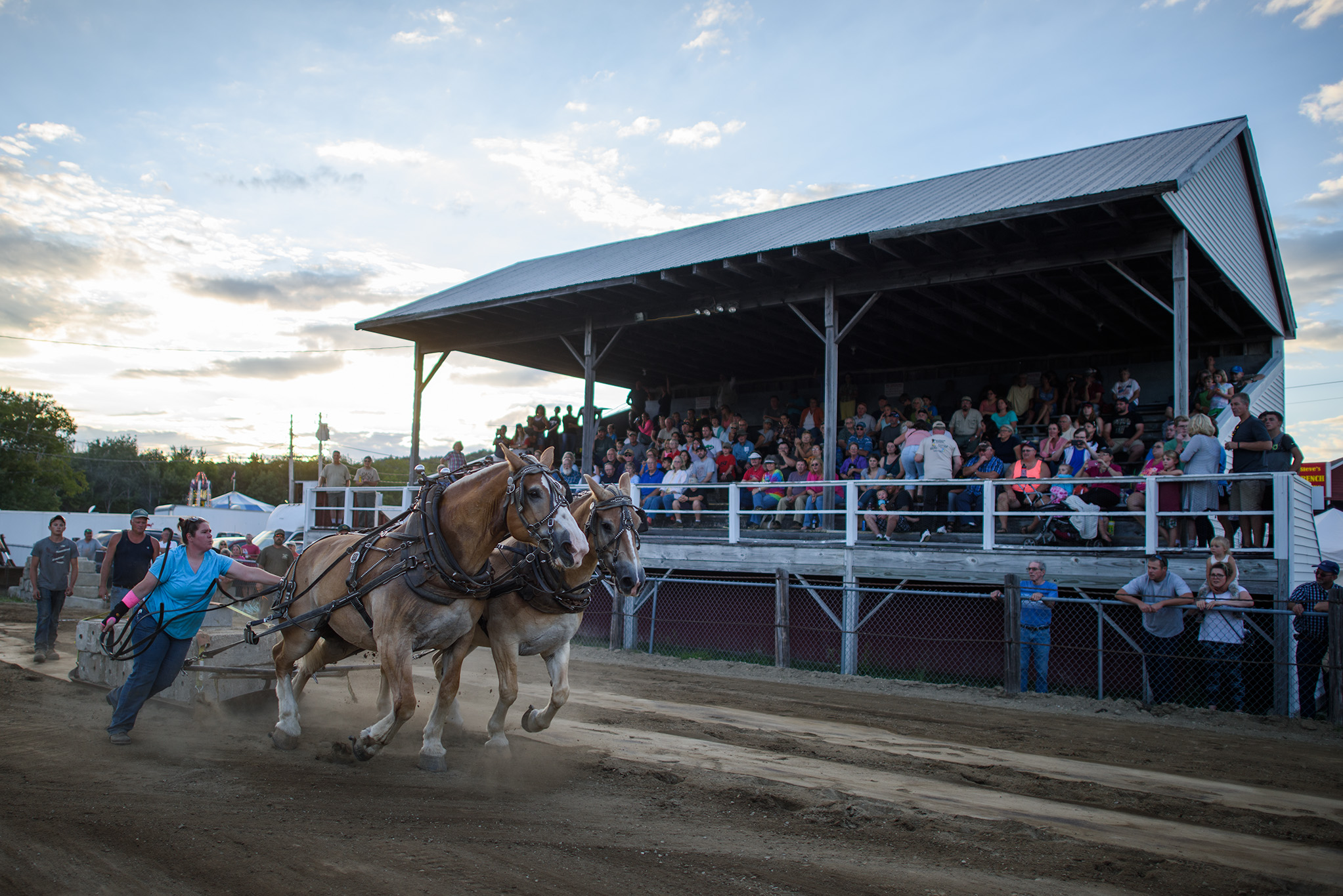 The days when only ladies quilt and only men drive draft horses are over. During the 3300 Class Horse Pull, this young lady presented one of the best teams.