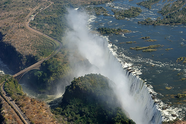 Victoria Falls in Zambia from an "Angel Flight" over the falls.