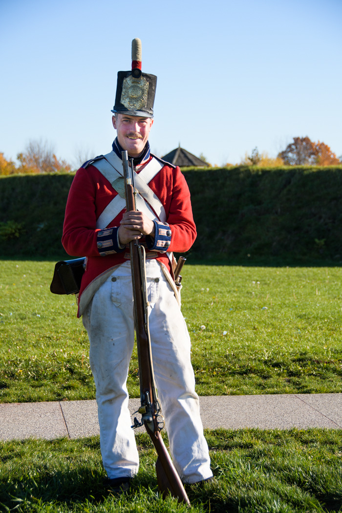A costumed actor performed a musket demonstration. 