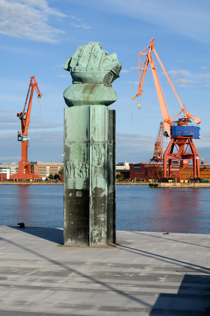 Working harbor in Gothensburg and memorial