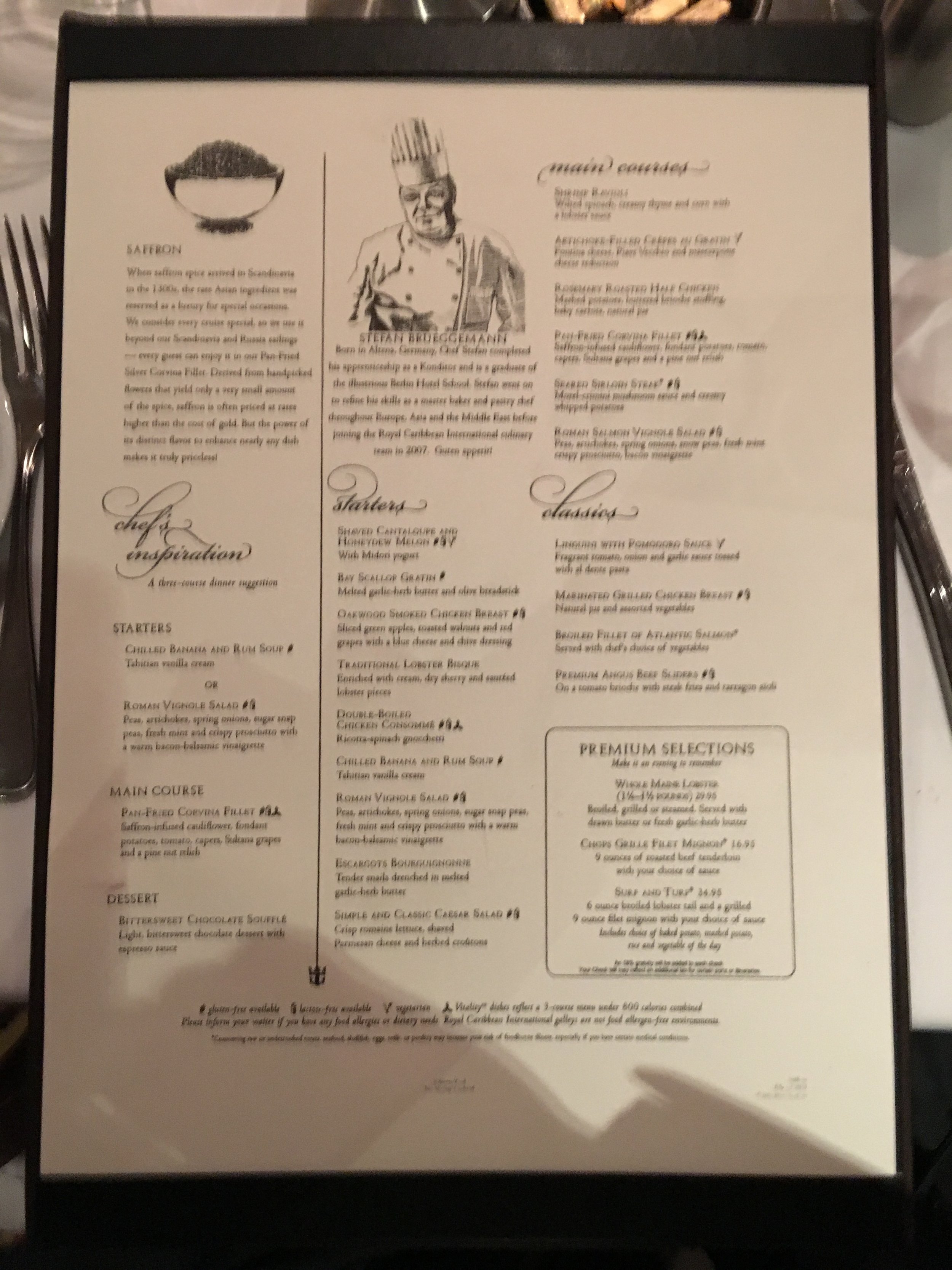 Dinner Menu Day 2- sorry for the poor quality Iphone photo!