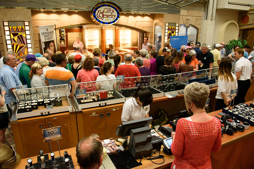 This "jewelry sale" was really just a promotion to hype up attention for the on board shops on Adventure of the Seas, but at least these folks realized they needed to PAY for the merchandise!