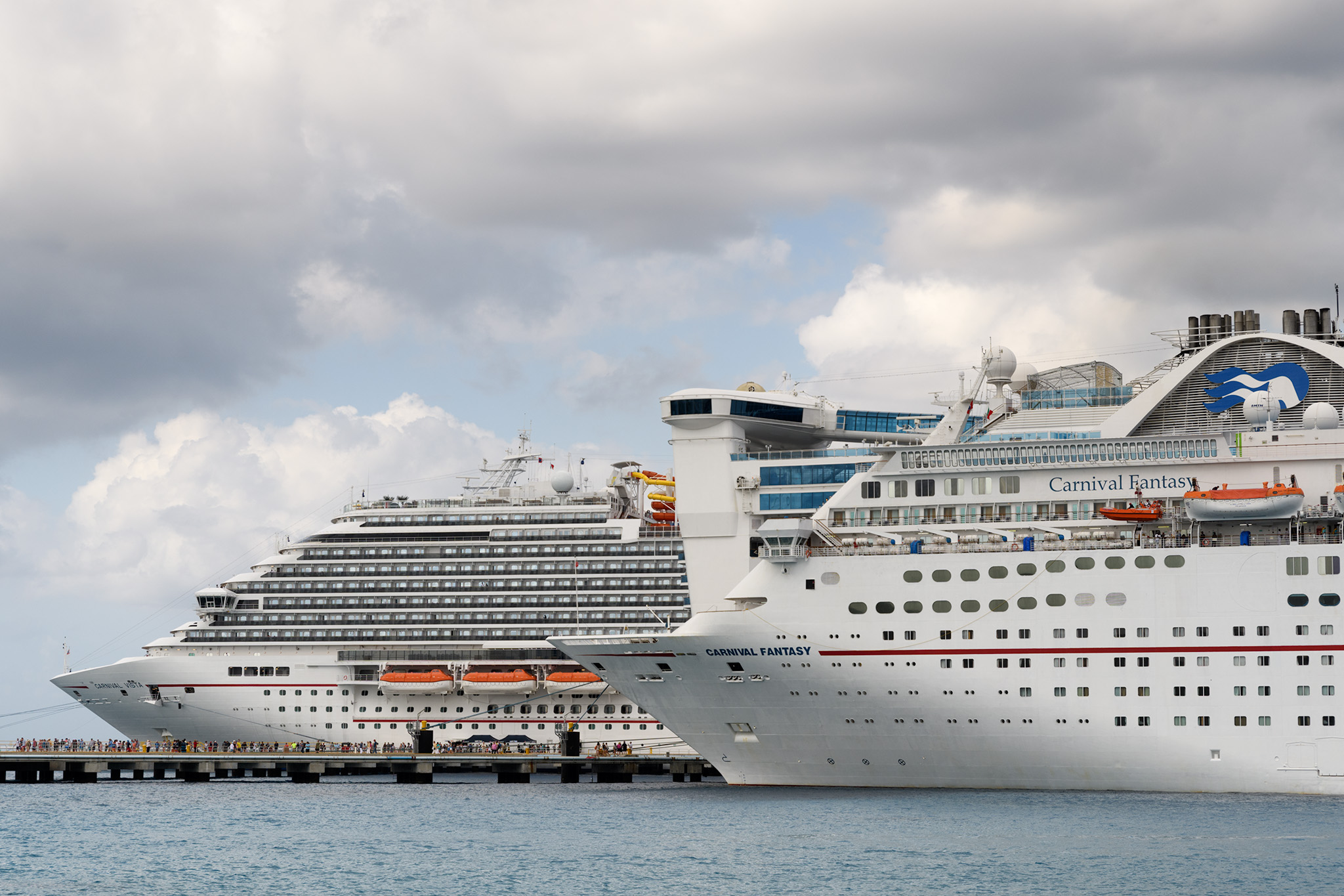 A crowd of ships in port in Cozumel.