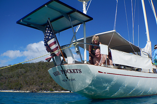 Randy (with his wife above) is so good at planning fun stuff to do on cruises for his friends, like this private sailing charter in St Thomas, that he and his wife's biennial cruise trip over a dozen friends cruising with them each year!
