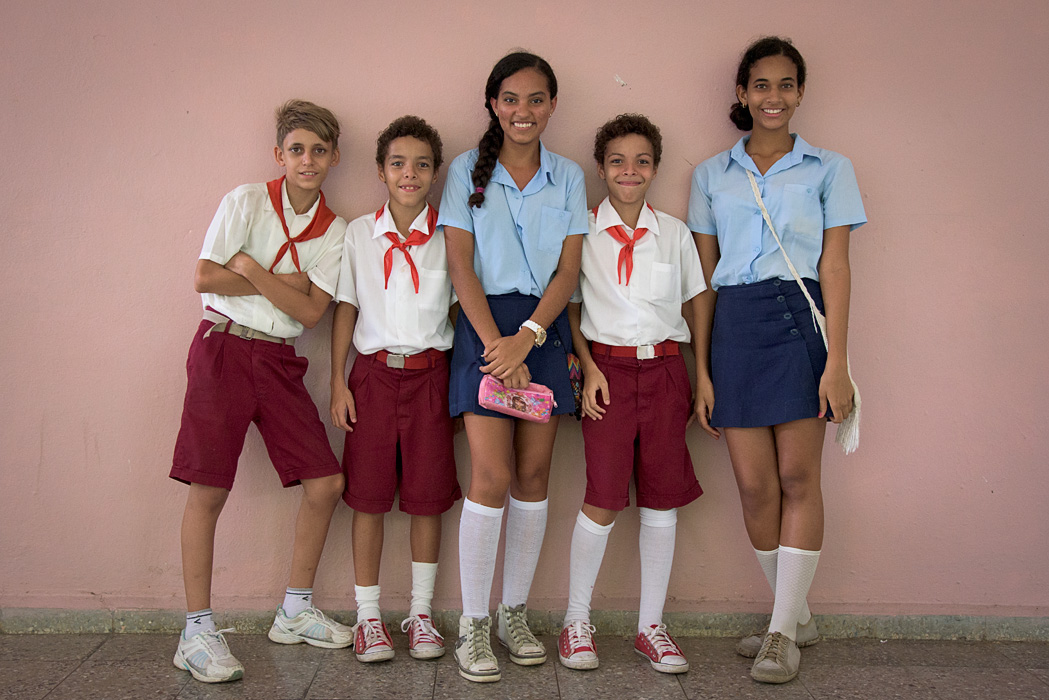 Children from an arts school in Matanzas pose just before leaving for summer break