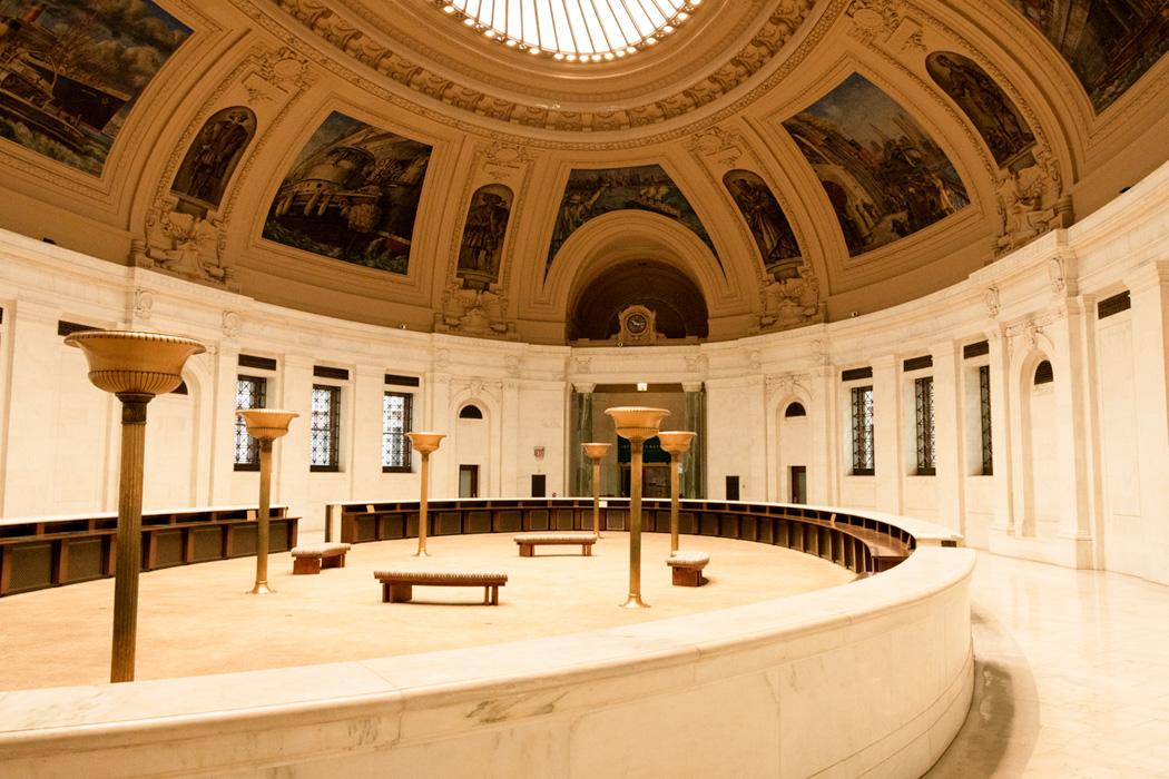 The rotunda of the Customs House is left open as a site for rest or reflection.