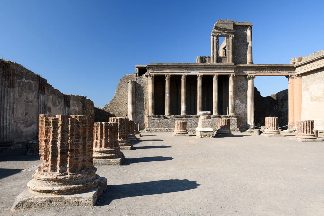 The Basilica. The photos below (click to expand) entrance sign, Dancing Faun at the House of Faun, "cross walk" stones, a Roman bath, which used geothermal water