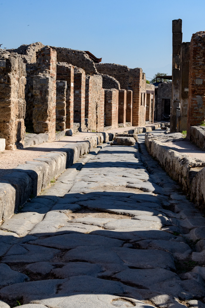 A "road" in Pompeii...it's fun to see the "ruts" in the stone worn by the carts and carriages preserved since the first century AD. 