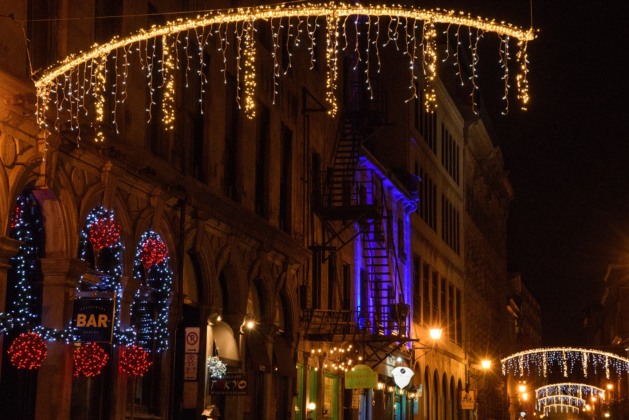 Rue St Paul decorated for the Christmas holiday!