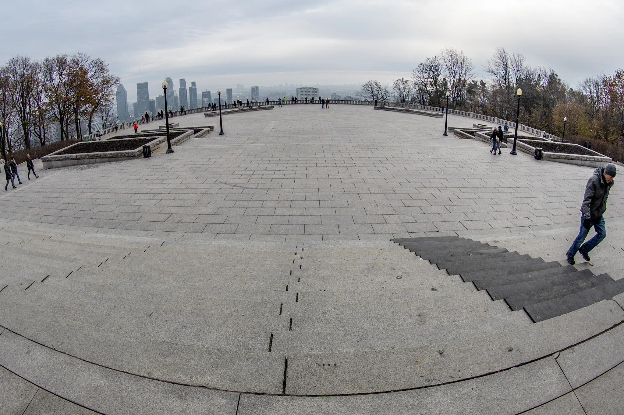 View of the city from the Chalet Mount Royal, a beautifully designed chalet and viewing plaza atop Mount Royal. 