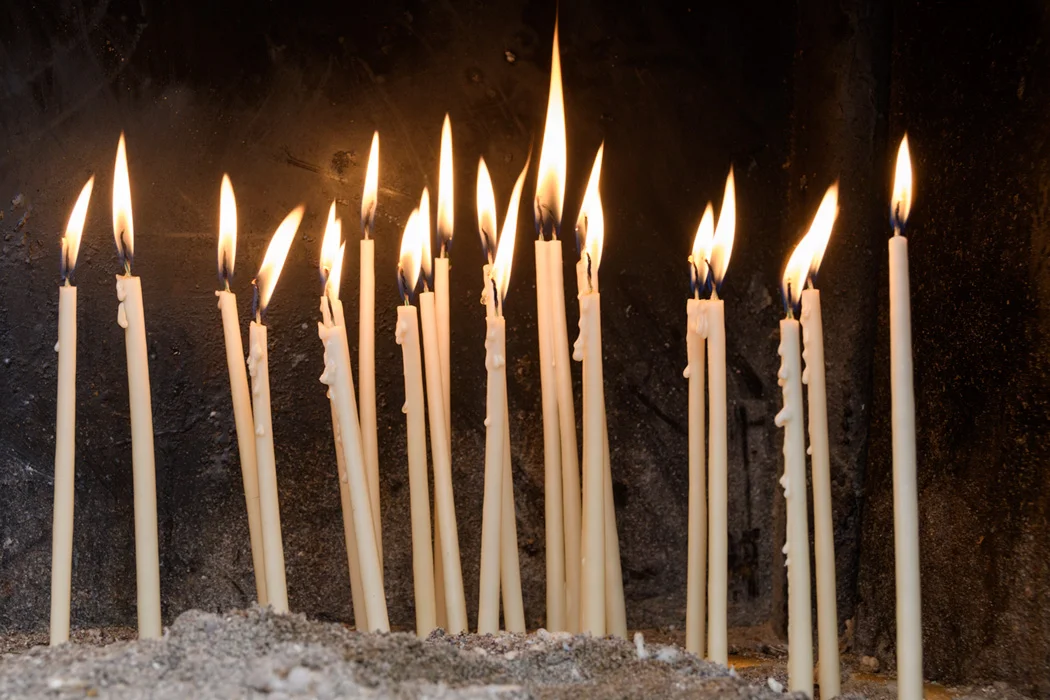 Candles outside of the St Spyridon's Orthodox Church in Corfu, Greece