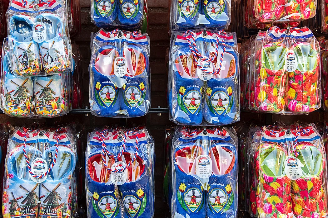 Gift shops feature typical "dutch" tourist gifts, like these clogs, as well as every imaginable household items with tulips on them! 