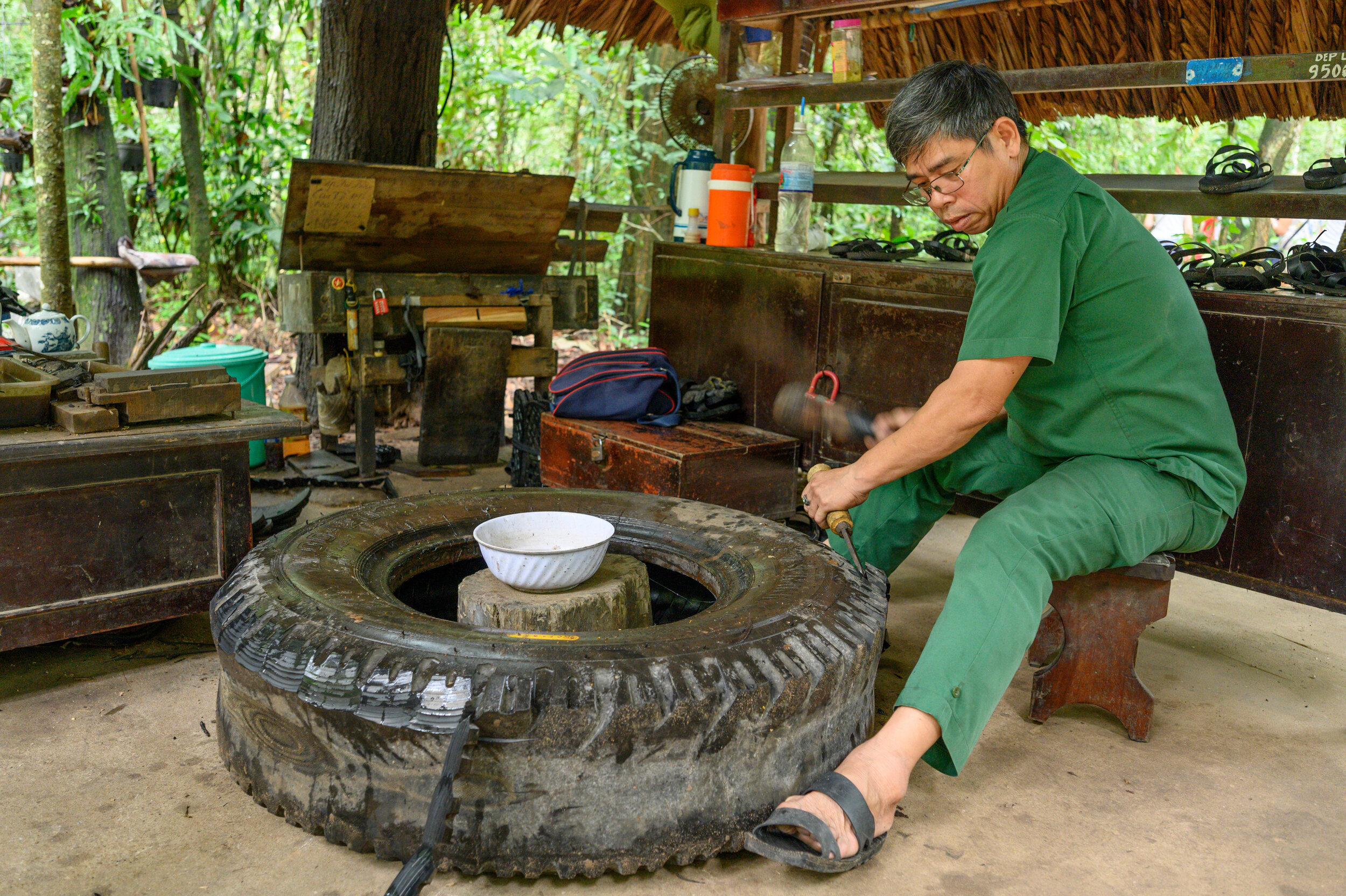 reusing rubber tires, see his shoes