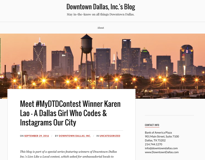 Downtown Dallas, Inc. Contest Winner