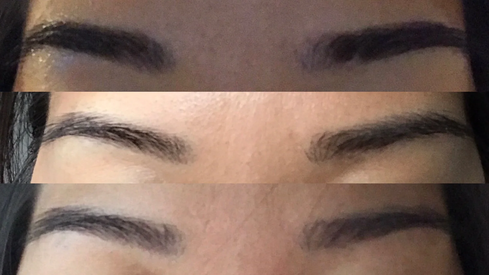 Initial session: From week 1 to final healed brows (lighter and thinner than I usually like)