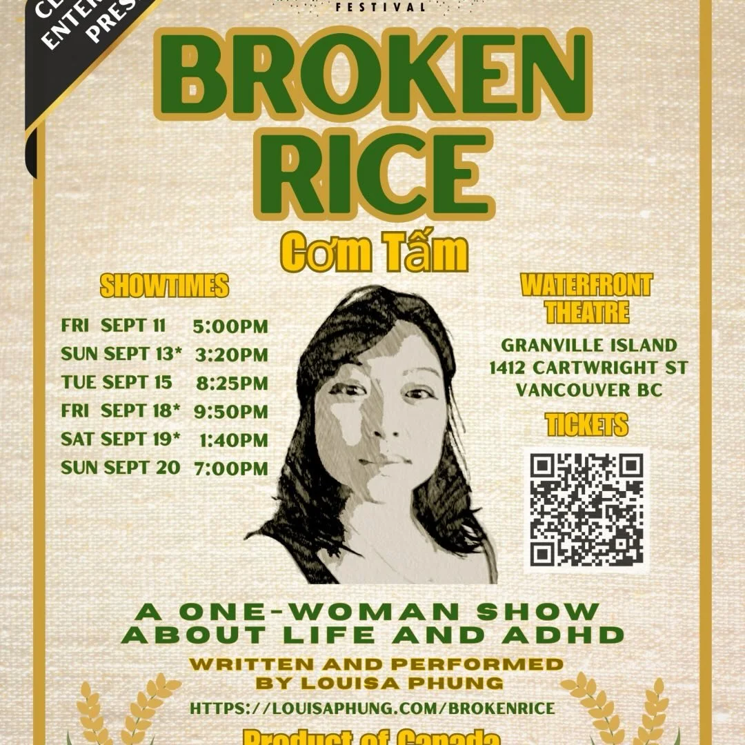 🎟️ Tickets for Broken Rice at the Vancouver Fringe Festival are on sale starting August 4th, 2026! 
Link is in the bio. 🎟️
@vancouverfringe @louisa_cbe #theatre #fringe #soloshow #adhd #life