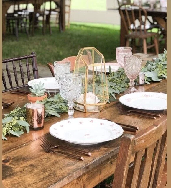 Mismatched Chair and farmhouse table rental 