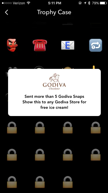 Unlocked Godiva Trophy! Rewarded with a free ice cream Coupon