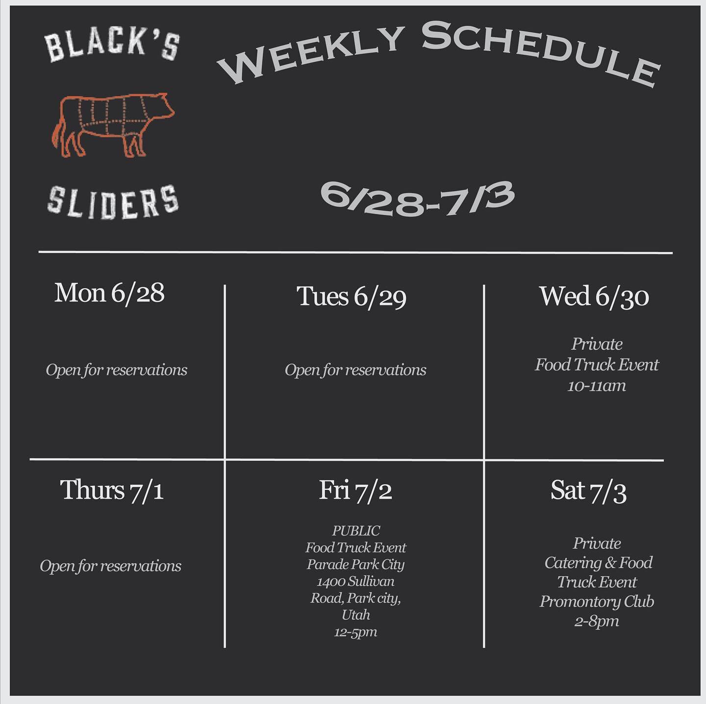 This weeks schedule! Big parade coming at park city!!!

#food #utah #love #sliders #fries #foodtruck