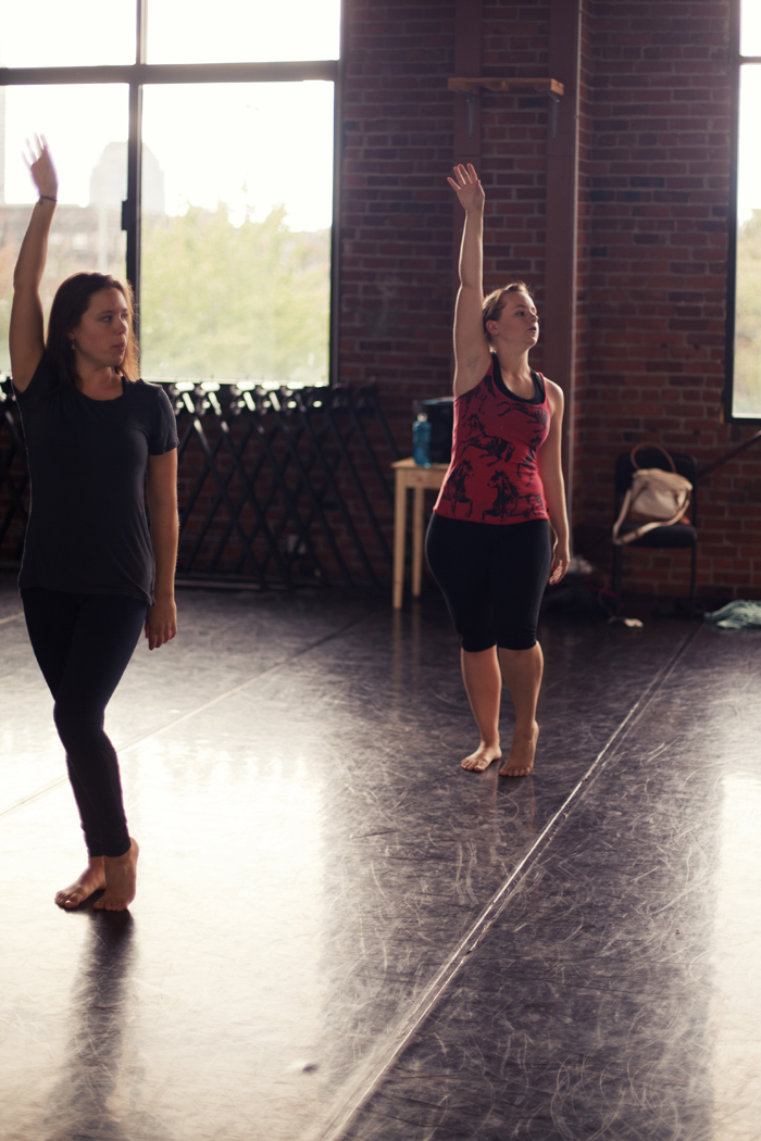 Holly Logan running rehearsal for "Solos in Three" with dancer Heather Smith. Photo courtesy of S. Weissbach Photography .