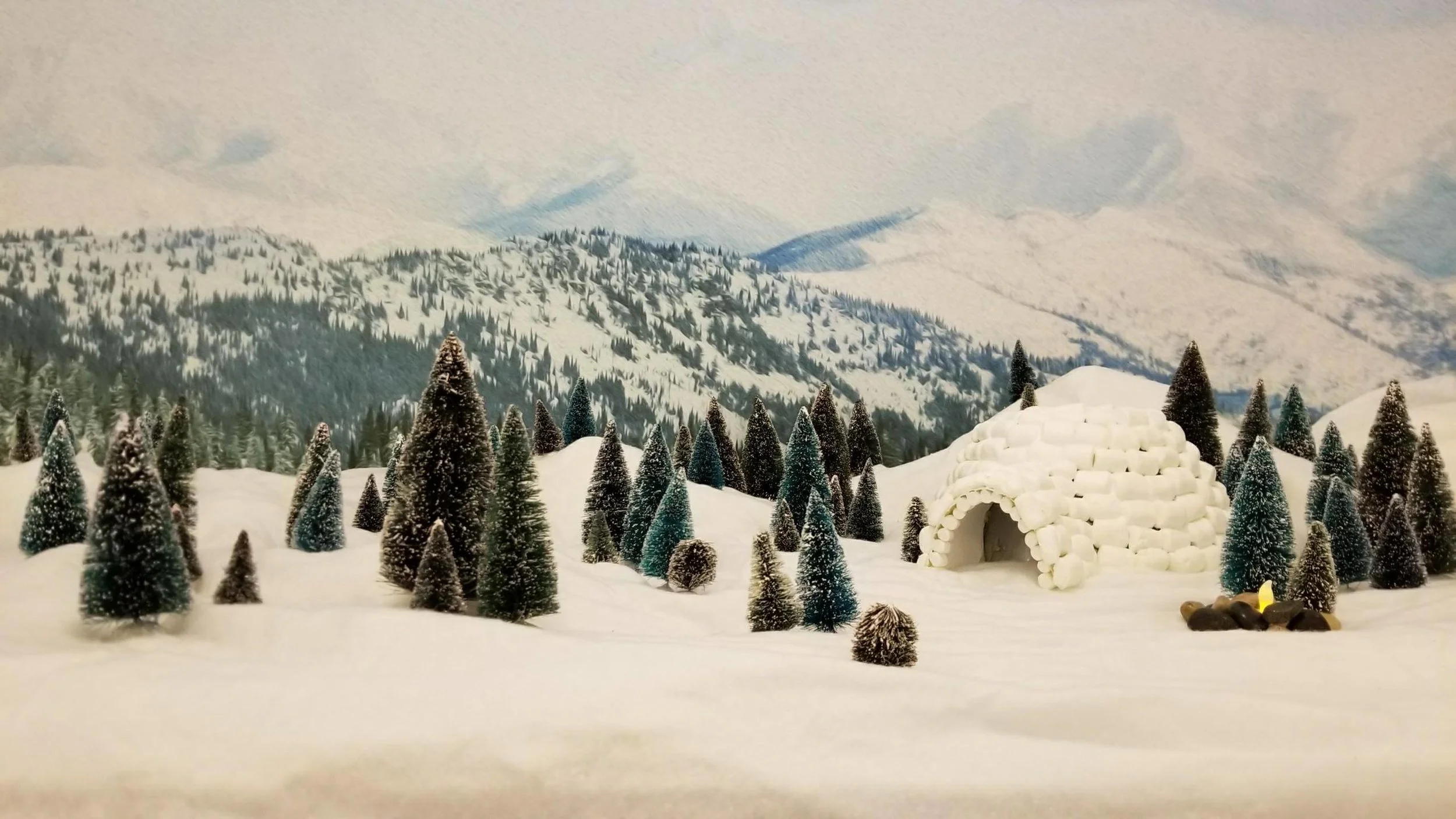 Our winter wonderland. The snow is made from sugar and salt and glitter and obsessive compulsion.