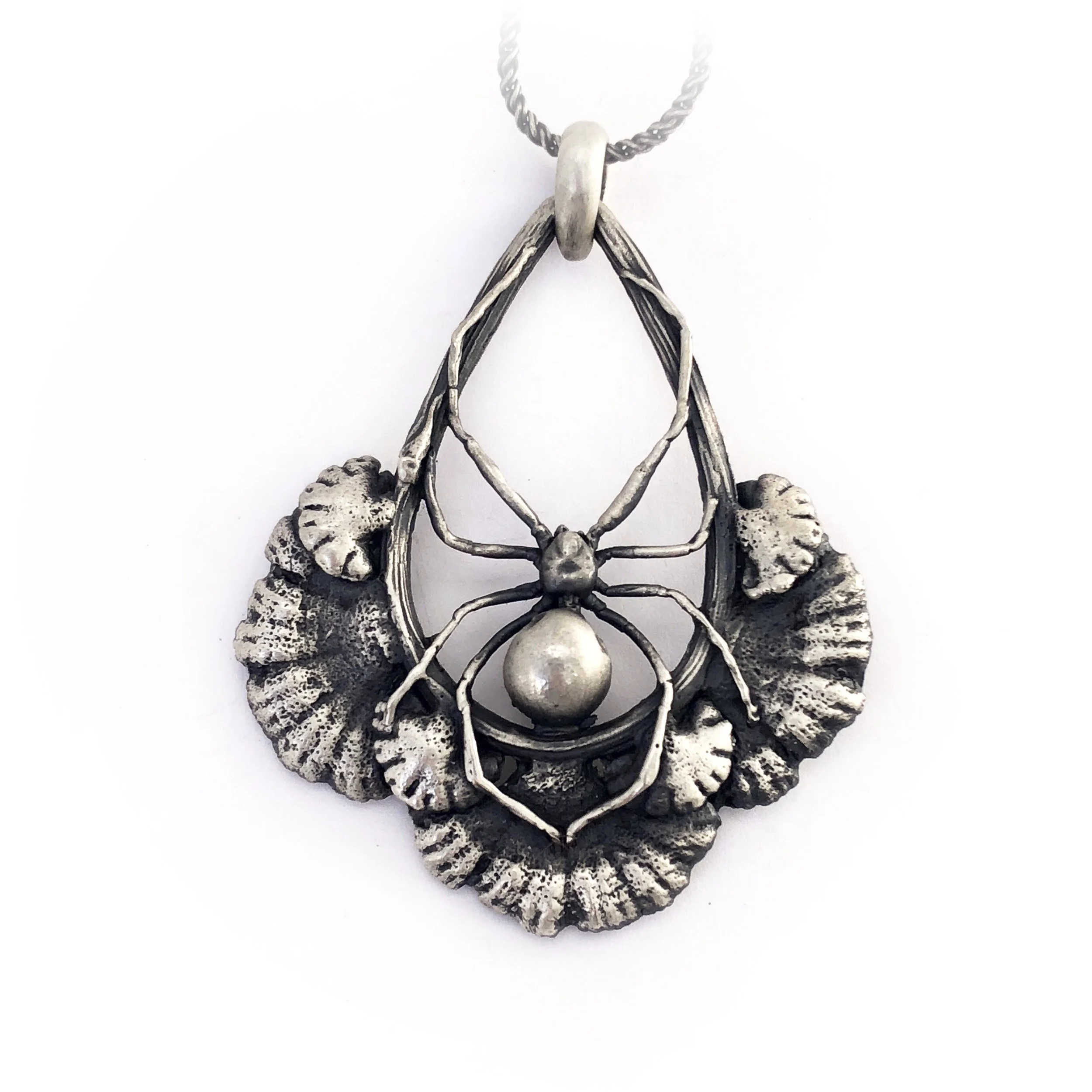 Black Widow Spider and Split Gill Mushroom Necklace