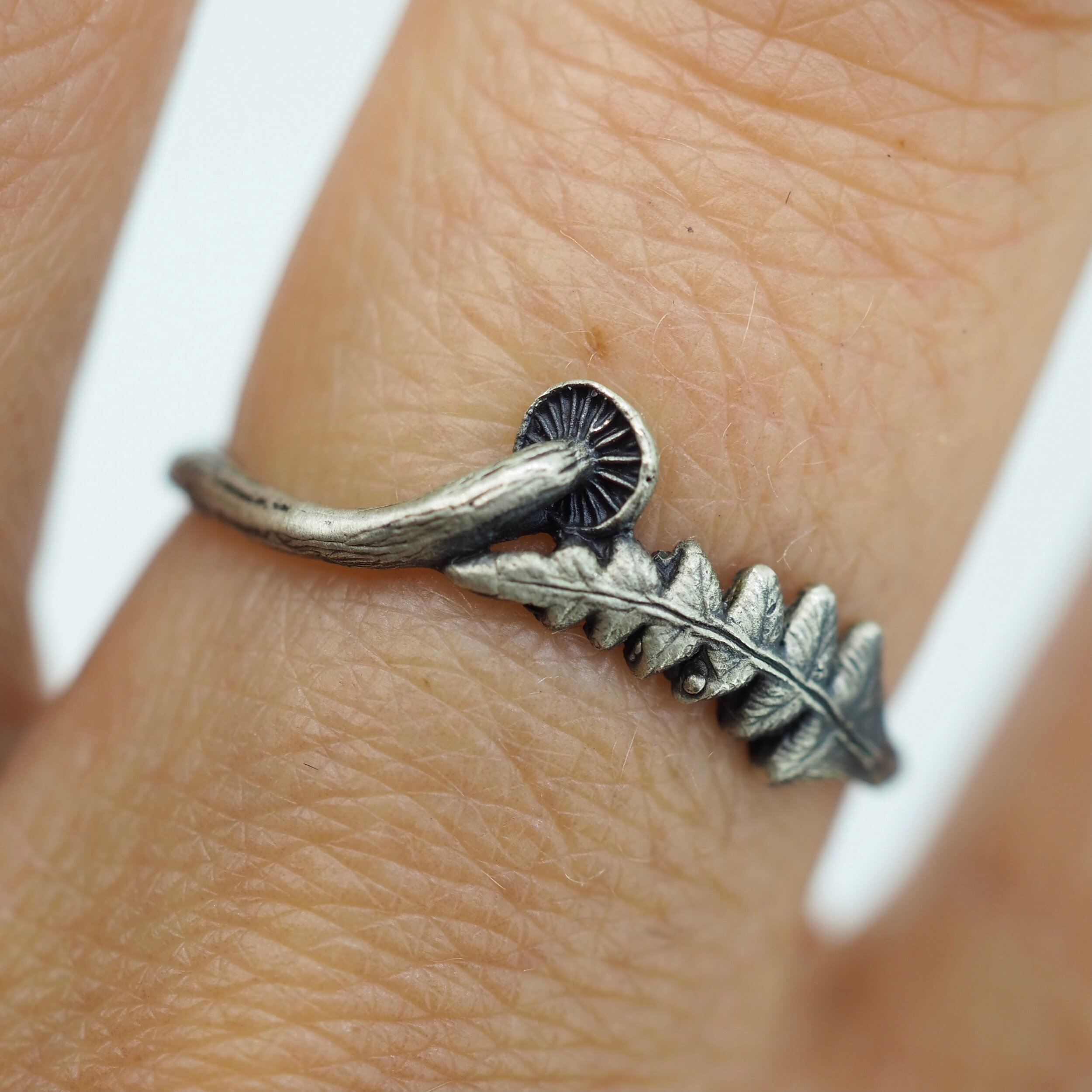 tiny fern and mushroom ring