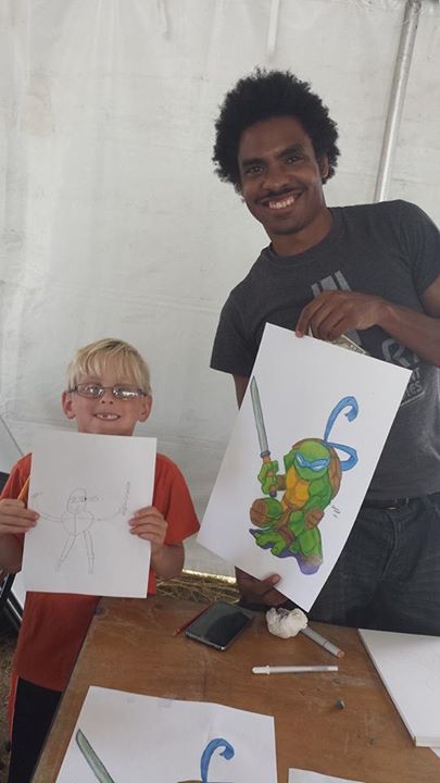 Damien Duckett, colored penciler master with his inspired protege.