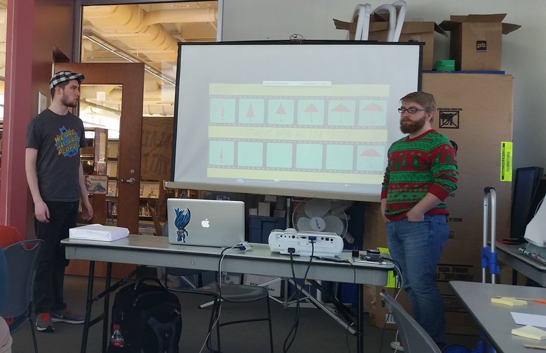 Jimmy Horner and Jake Heagy instruct on animation at the Southeast Anchor Library. 