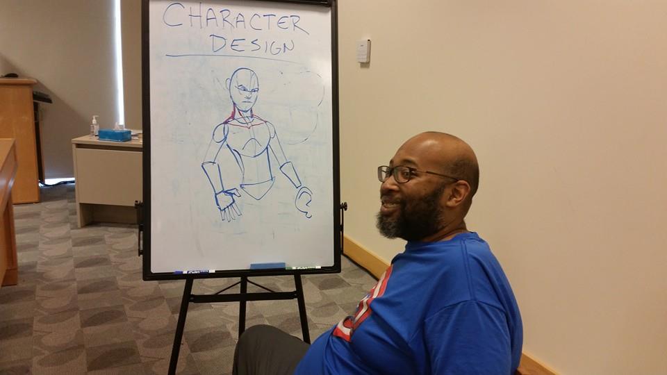 Keir Lyles showing drawing techniques.
