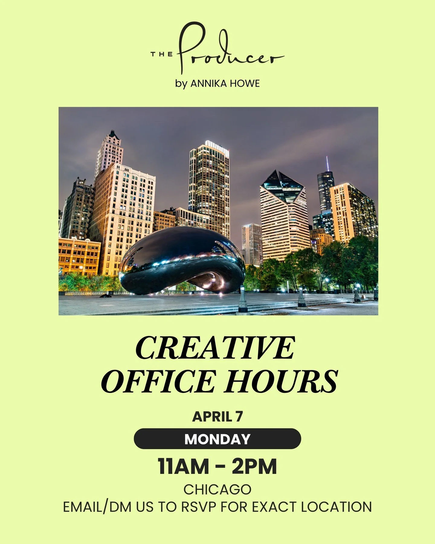 Creative Freelancers in Chicago &mdash; This Monday is for you.

Our next event in our Creative Office Hours series is happening this week &mdash; a casual drop-in session designed for photographers, videographers, directors, stylists, and other free