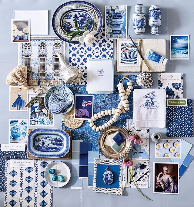 Our Naxos &amp; Karpathos Diamond fabrics both in Cobalt, featured in @flowermagazine, @heatherchadduck and @davidhillegasphoto a huge thank you for including us in this piece on your stunning blue &amp; white home! 💙