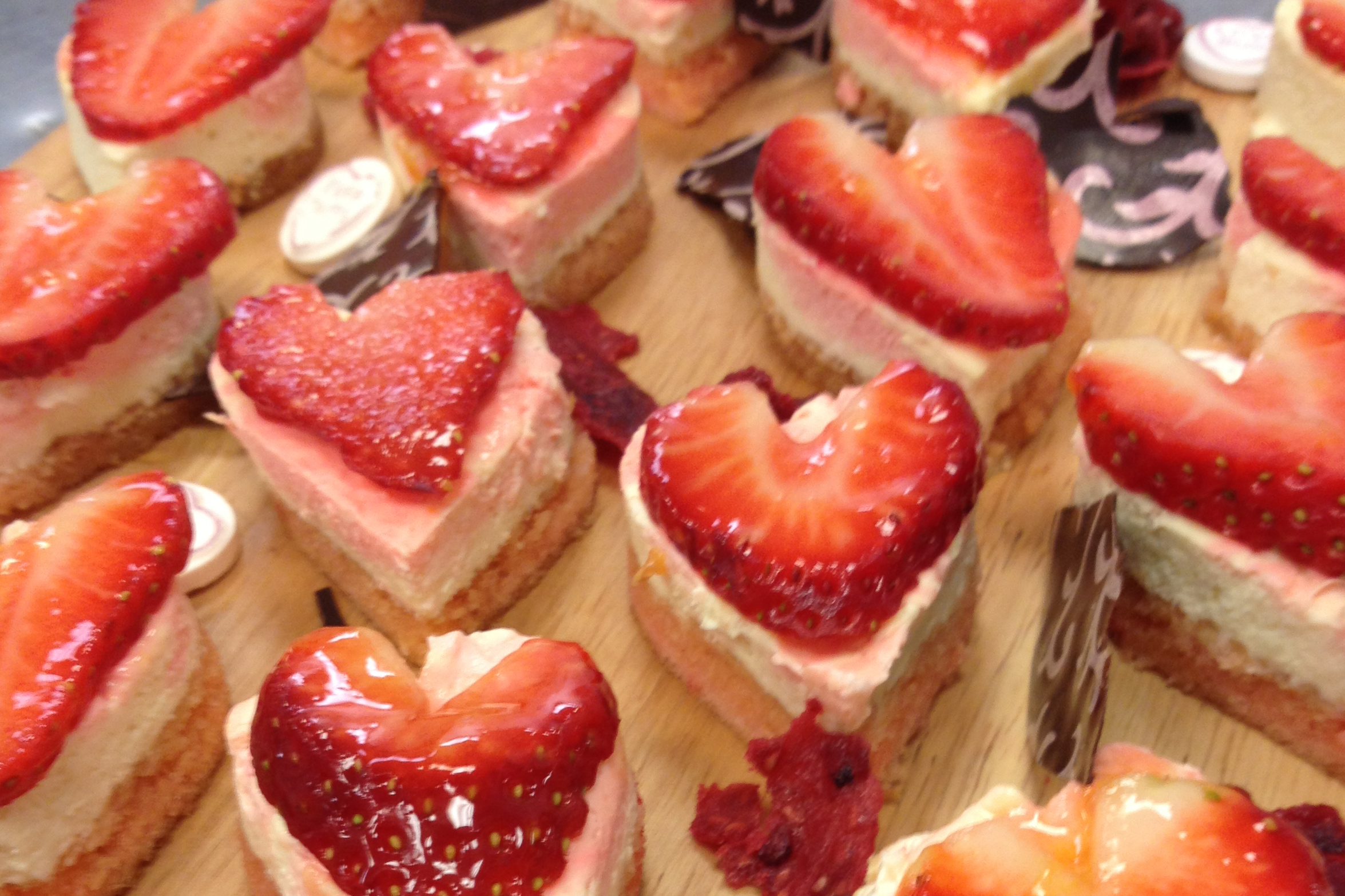 Strawberry heart cheesecakes handmade by PJ taste chefs