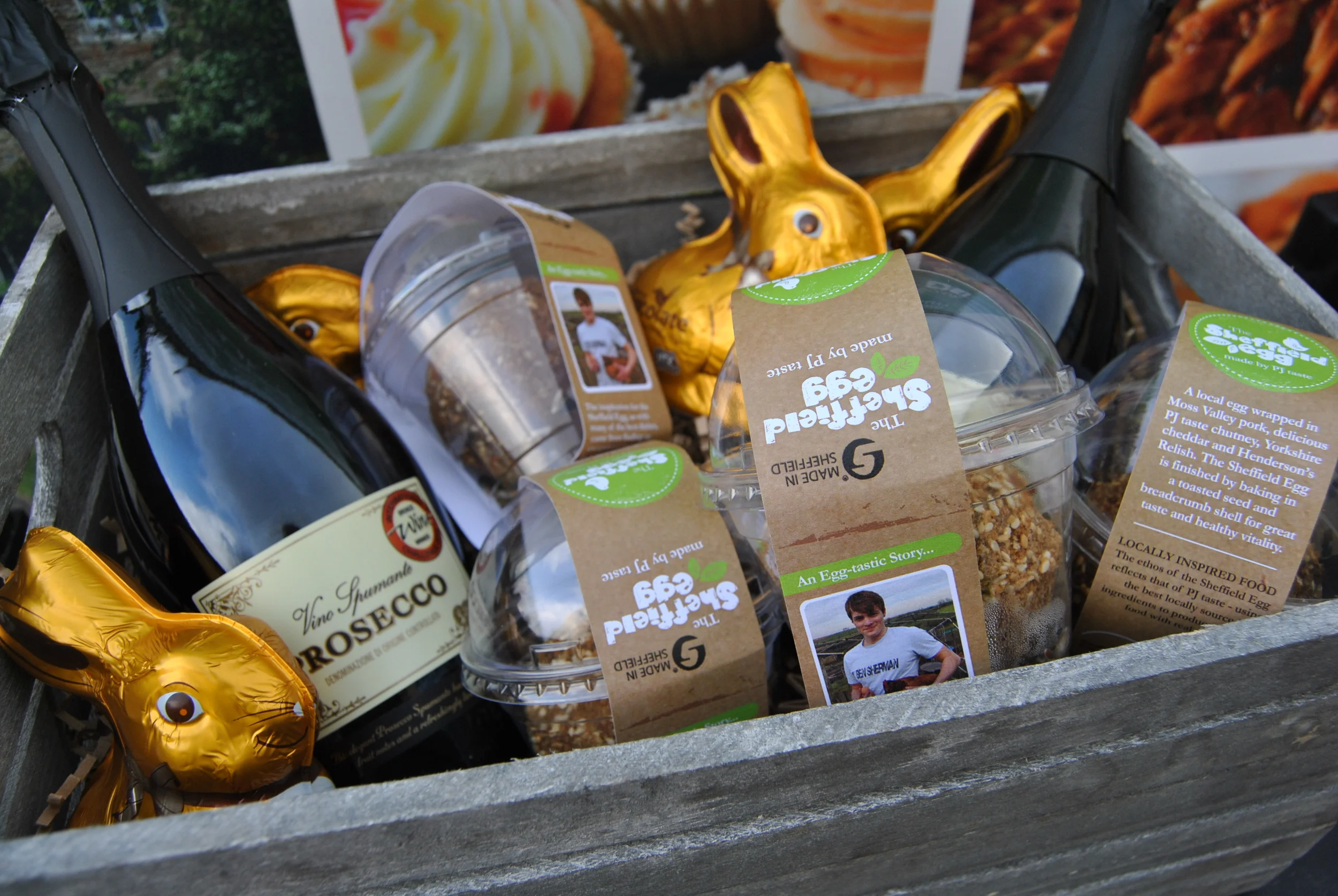 Donate now for a chance to win this hamper for Easter - 2 bottles Prosseco, Easter Bunnies and 4 Sheffield Eggs