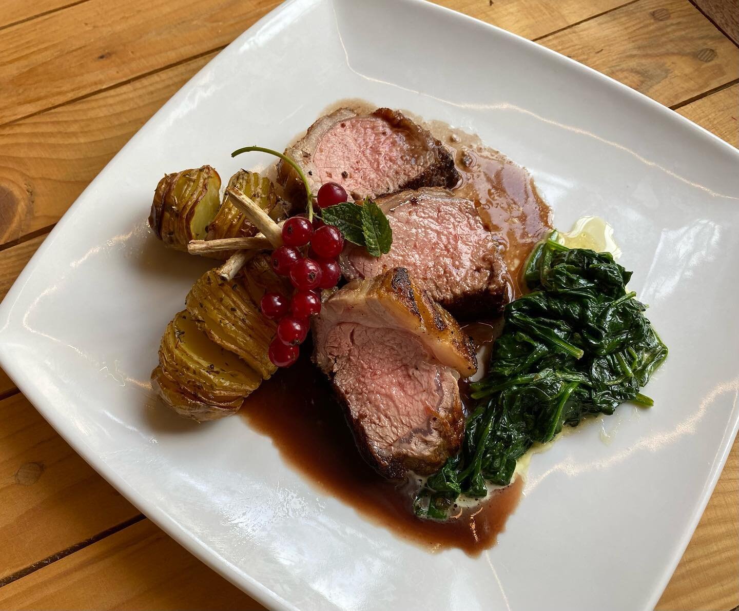 Rack of lamb with a redcurrant jus made from our fruit, creamed spinach and hasselback potato. Our main course for #Sheffield Cookbook 3 due to hit the shelves late November.

@mezepublishing 
@andrewsbutchery