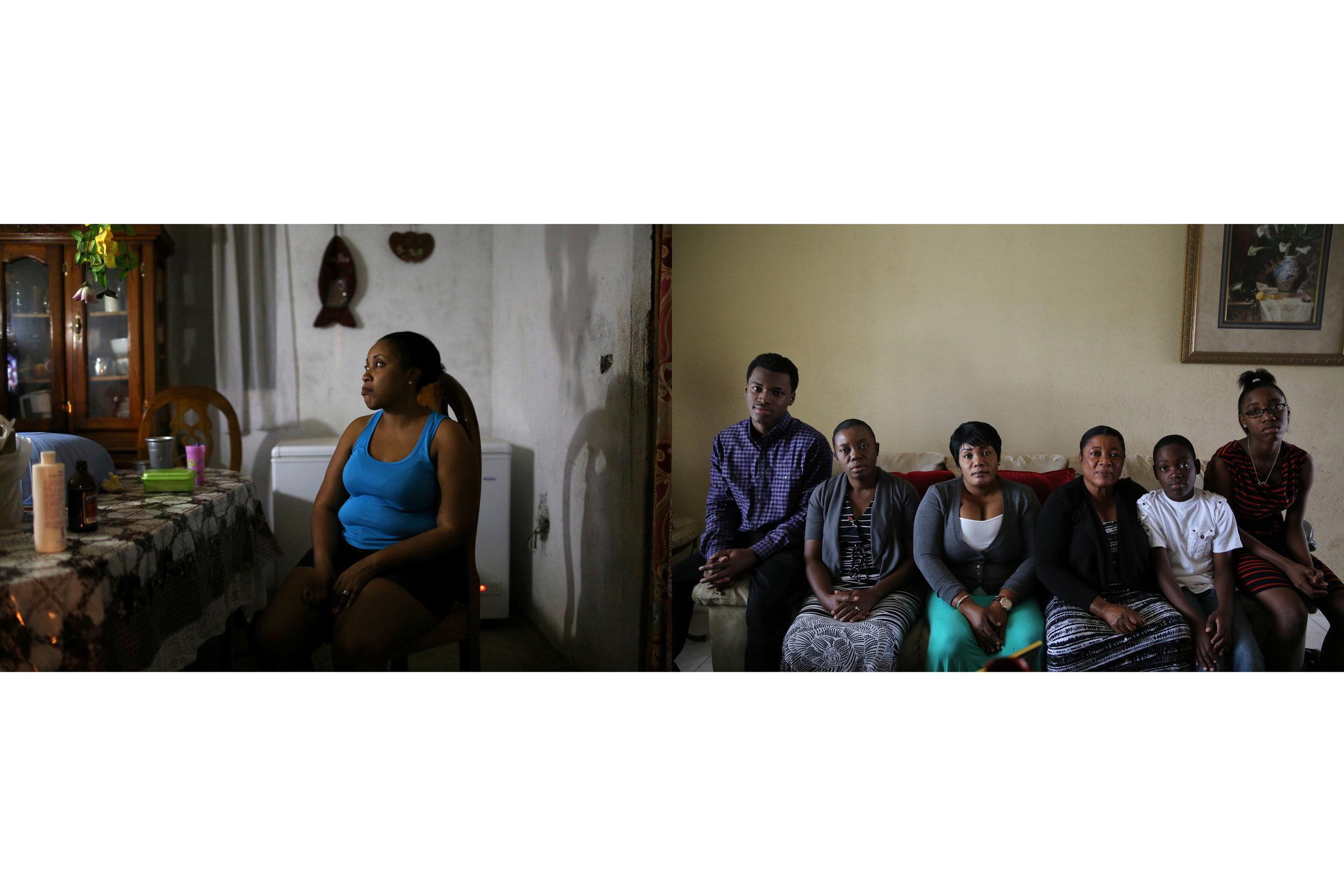   Carmeline Nazaire (left) was deported in April 2012. Though she was lucky enough to get a job with a water mission organization, she still struggles to adjust to Haiti. She has three kids living in Florida with her sisters and her mother (right). H