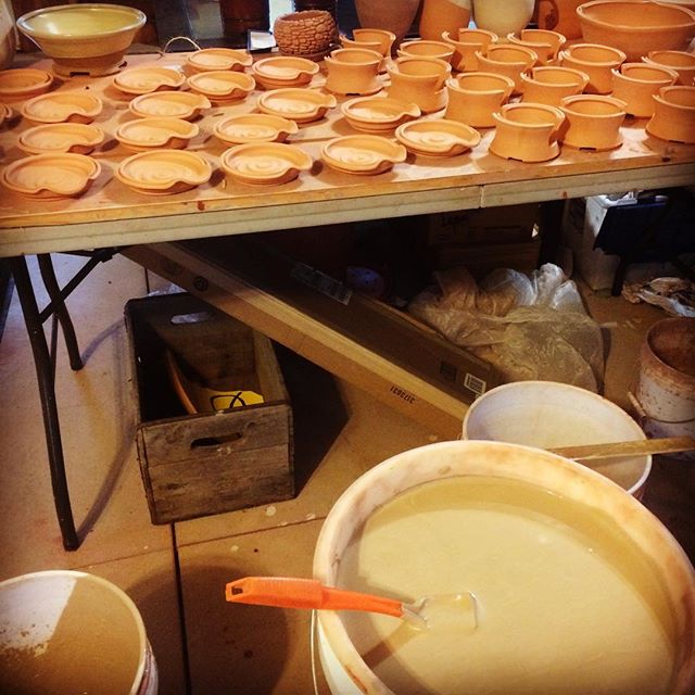Bit of glazing this Sunday . #thepotterstone #pottery #ceramics #glaze #vermont