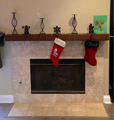 This happy customer just sent us a pic via Yelp, of his newly installed custom mantle from U.S. Reclaimed. This customer came into the shop & picked out a reclaimed circle sawn beam he liked & we cut down to his specifications & added a sand & finish to this piece per his request. We can custom design any fireplace mantle to your liking & specifications as well. Come in today to pick out your beam & custom design your own fireplace mantle to enjoy throughout this winter season!