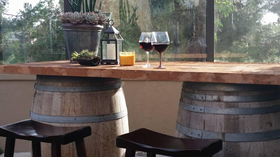 This customer had us join our vintage Doug Fir boards together to place on top of these 2 wine barrels he brought back from a winery in Napa, turning them into their very own outdoor wine bar!